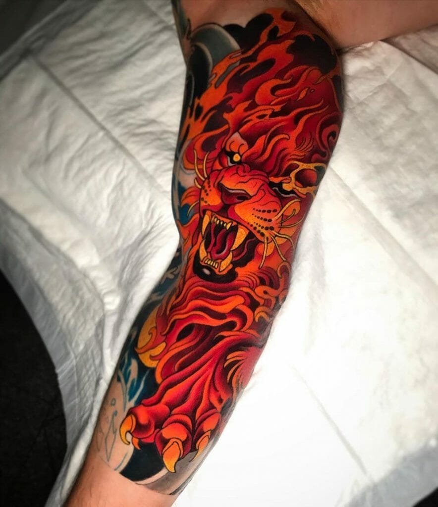 Fiery Panther Head Tattoo Traditionals