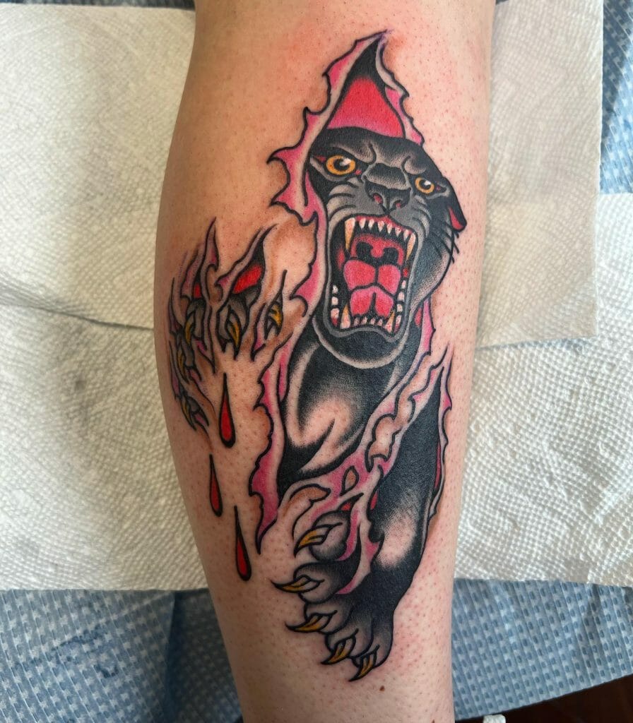 Flesh-Tearing Panther Tattoo Design