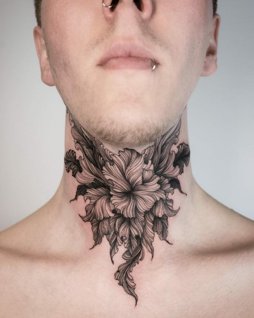 Floral Neck Tattoo Designs For Men