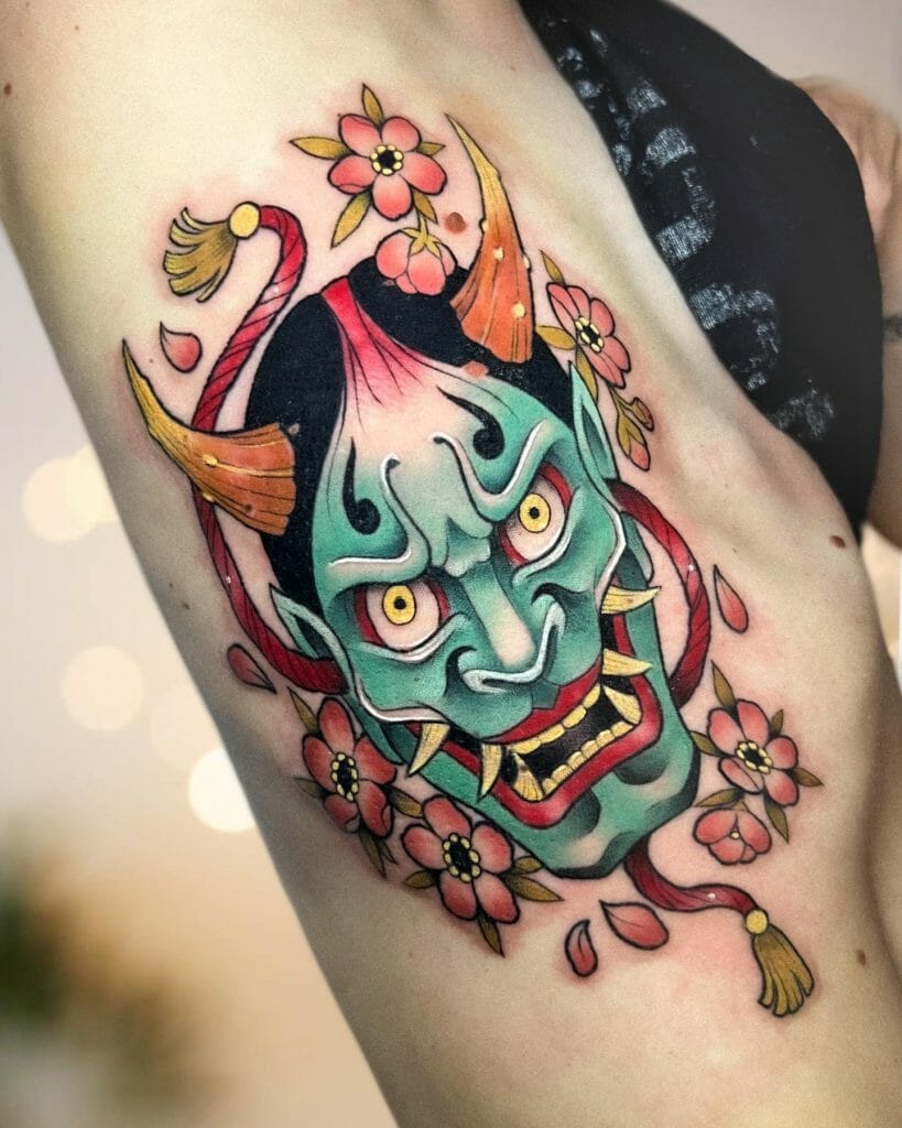 Floral Oni Mask Tattoos