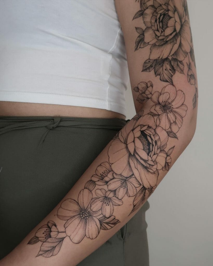 Floral Sketch Spaced Out Tattoo Sleeve