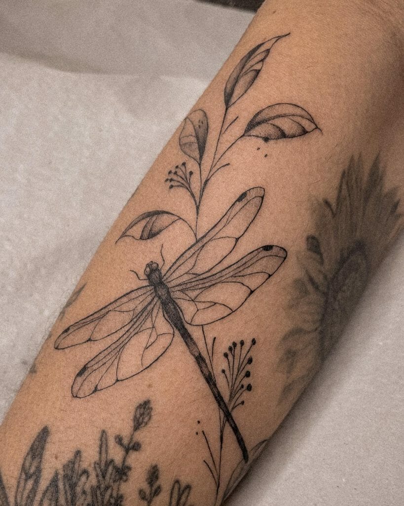 Floral Themed Dragonfly Tattoos
