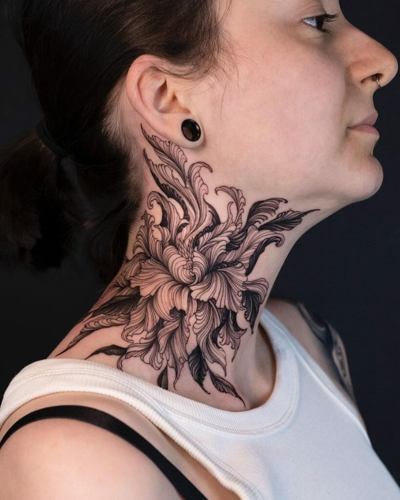 Floral Throat Tattoos With Intricate Designs