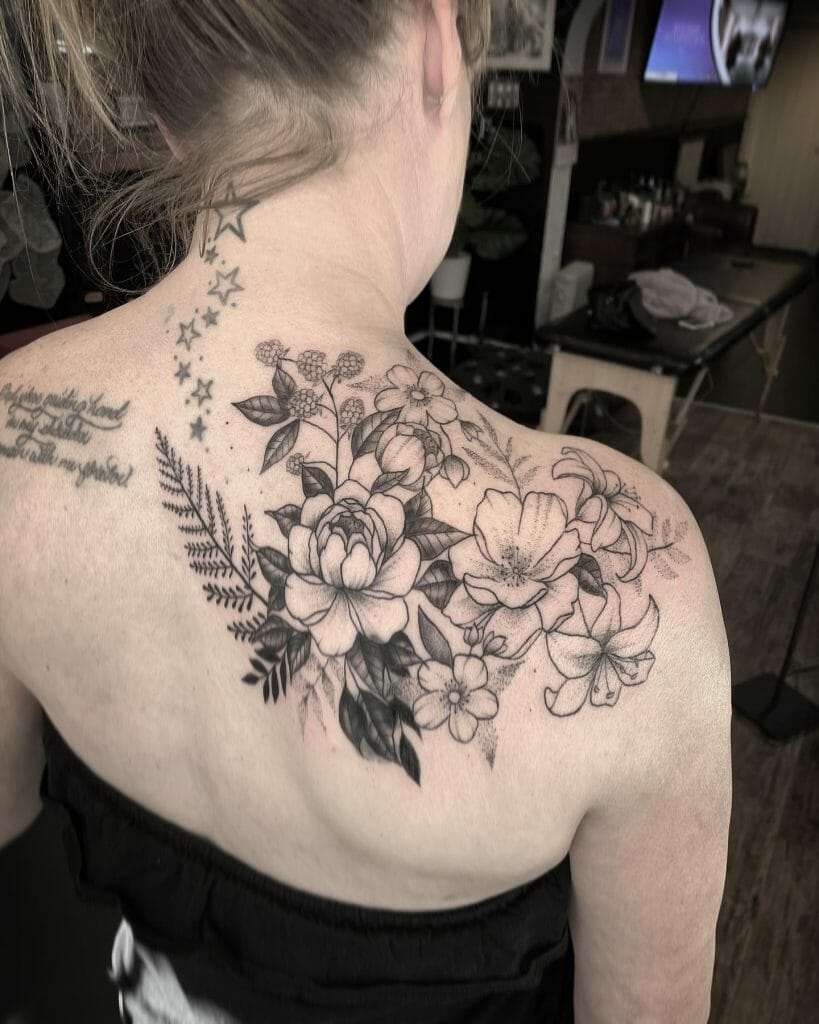 Floral Upper Back Tattoo For Women