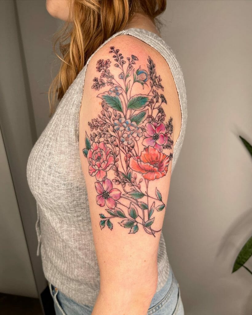 Flower Tribal Half Sleeve Tattoo For Women