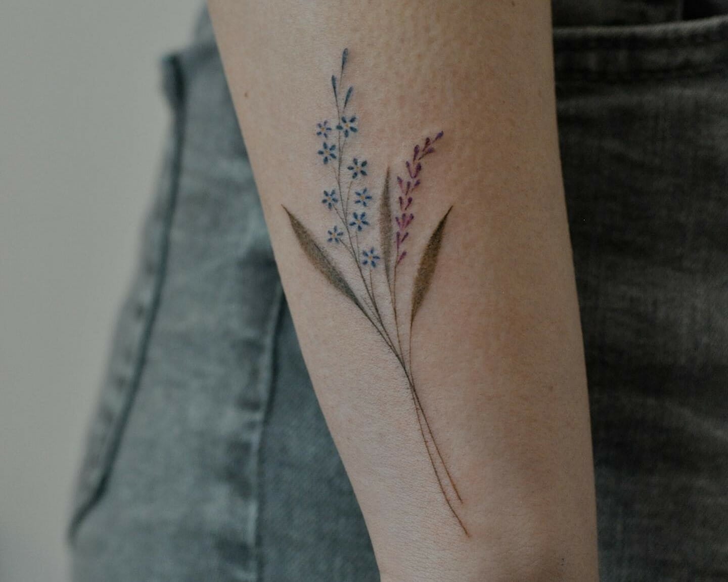 Tattoo uploaded by Melissa de Ridder  Fine line art Forgetmenot flowers  in the shape of a cross fineline cross flowers forgetmenot  Tattoodo