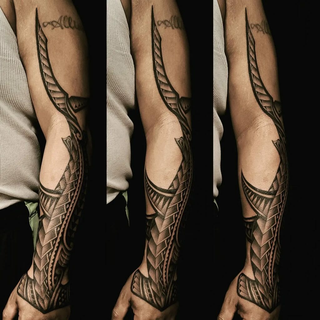 Full-Hand Tribal Hammerhead Shark Tattoo