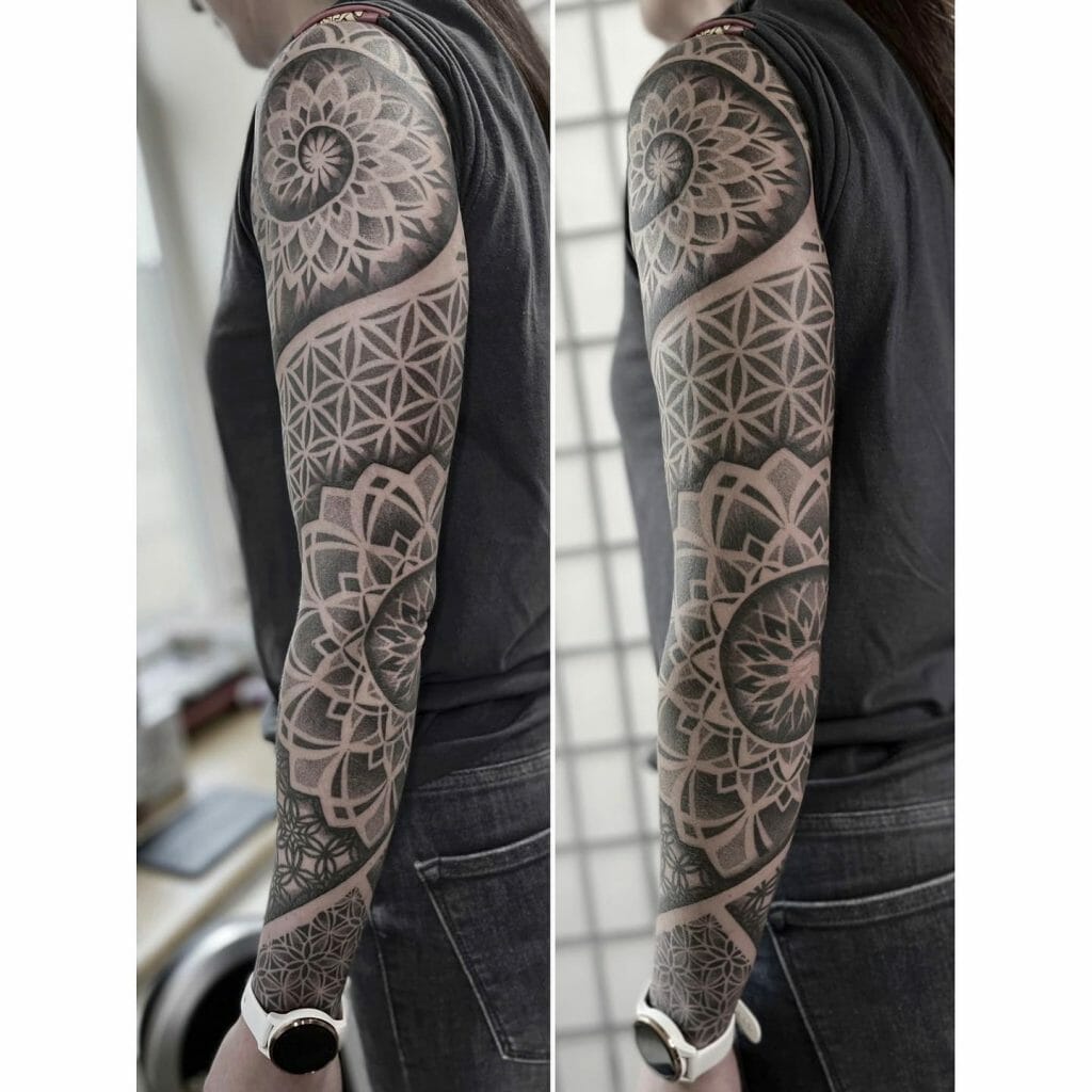 Geometric Patterns Back Of Bicep Tattoo