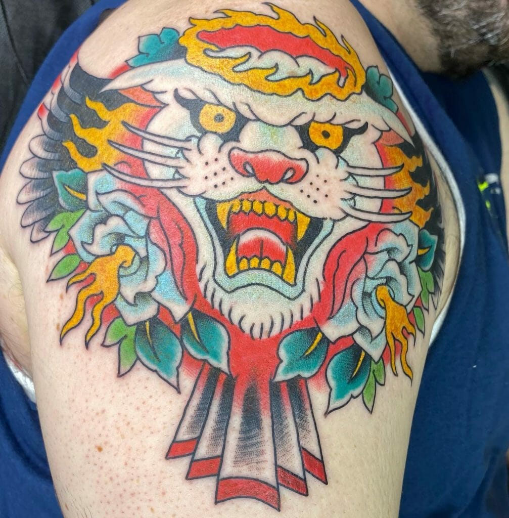 Ghost-Style American Traditional Panther Head Tattoo