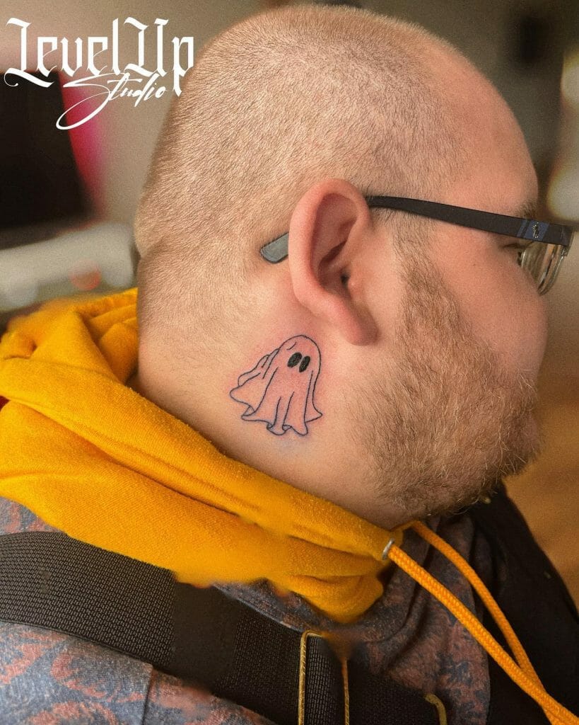 Ghost Tattoo Behind The Ear Men