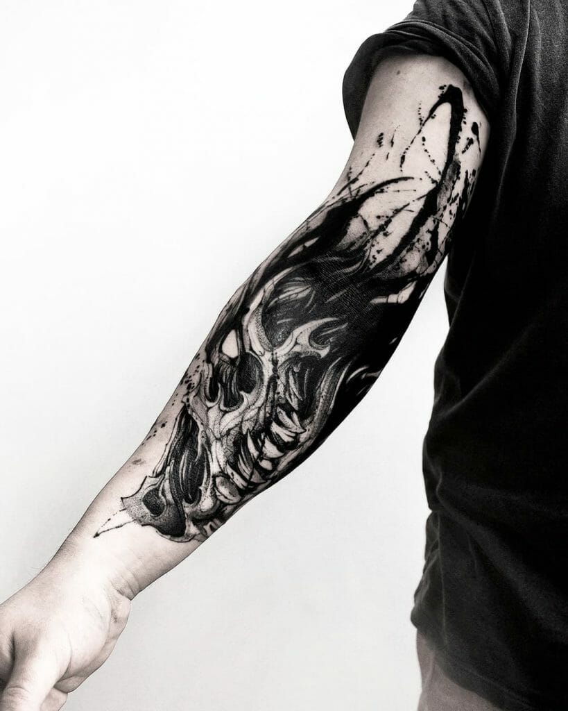 Graphic Fenrir Skeleton Tattoo Design With Black