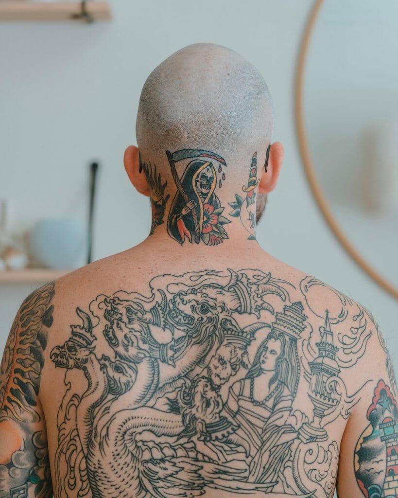 Grim Reaper Back Neck Tattoos For Men