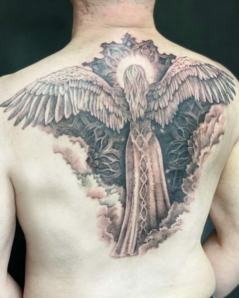 Guardian Angel Back Tattoo