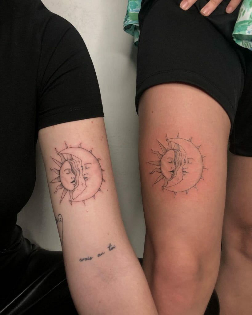 Half Sun And Half Moon Tattoo With Friend