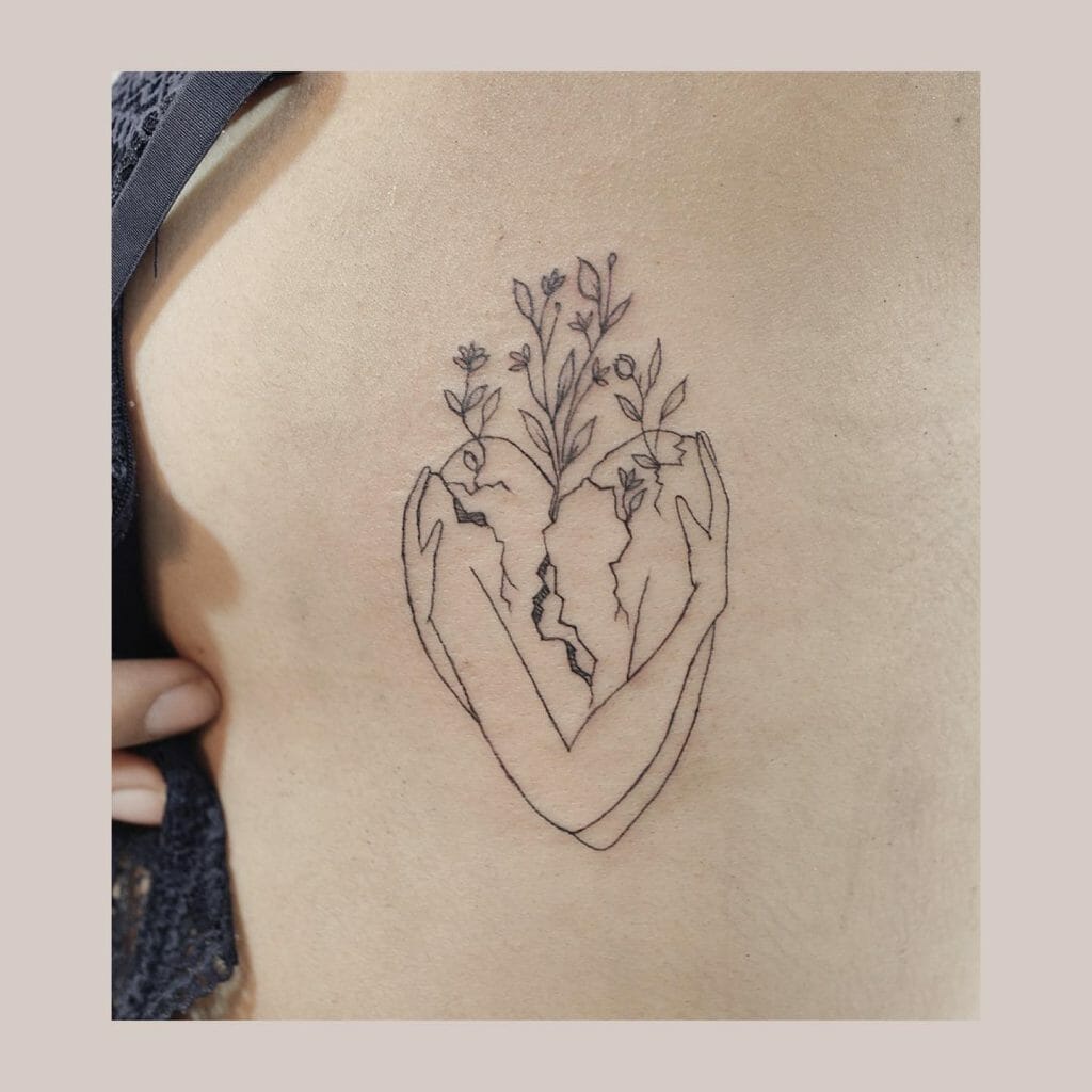 Heart And Flowers Outline Tattoo