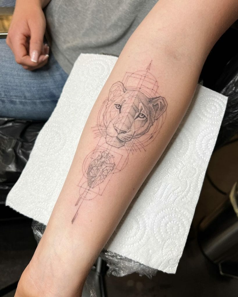 Heart & Tiger Geometric Tattoo