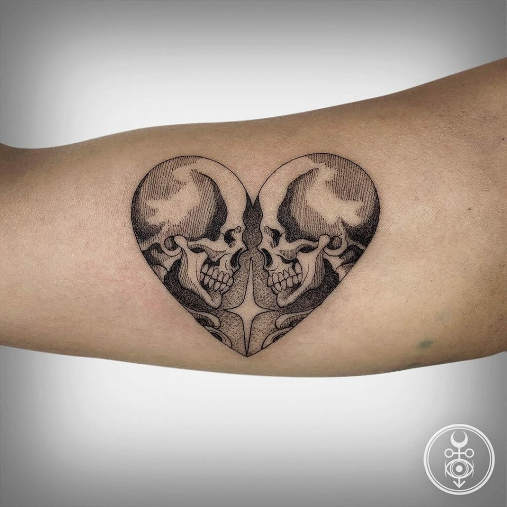 Heart x Skull Couple Tattoos