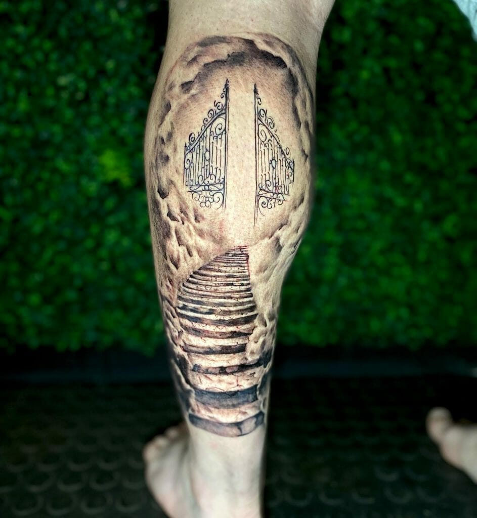 Heaven Gates Tattoo Behind The Knee