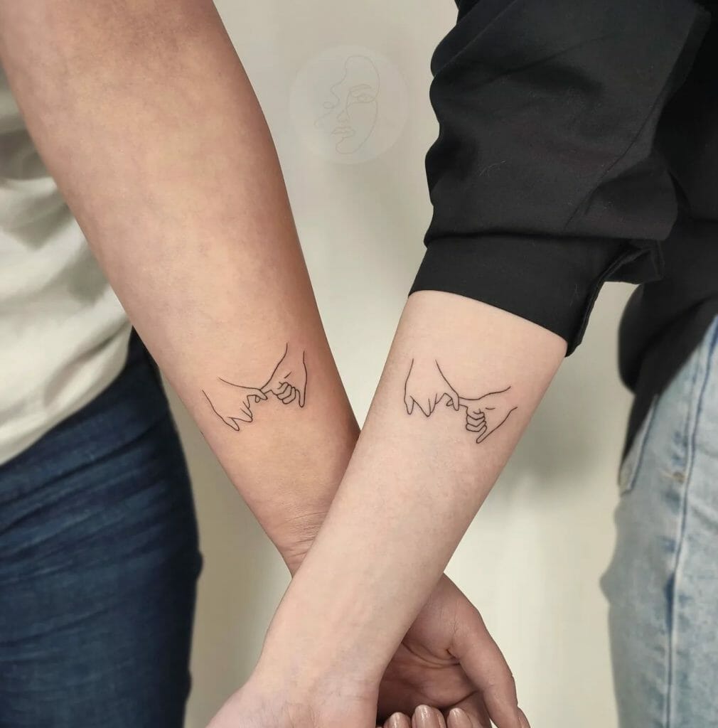 Holding Hands Outline Tattoo Inspiration For Couples