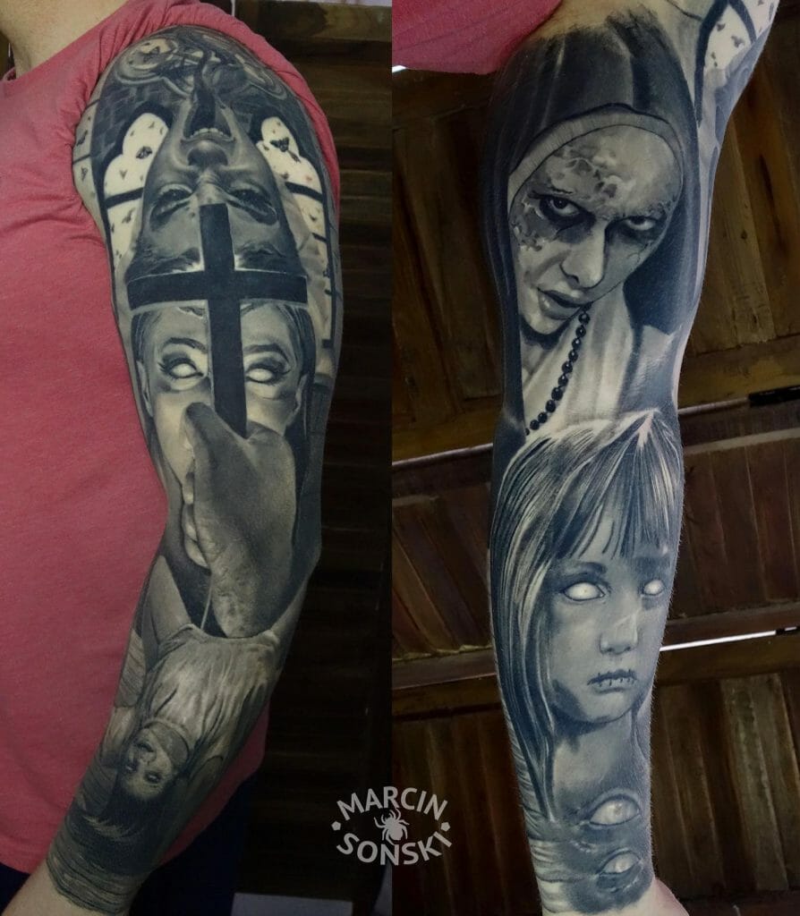 horror movie tattoo half sleeve
