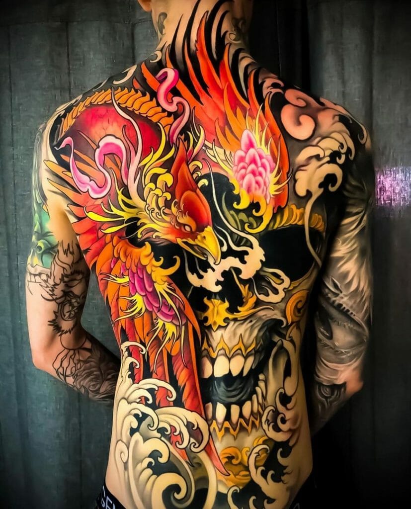 Incredible Neo-Japanese Phoenix Back Tattoo