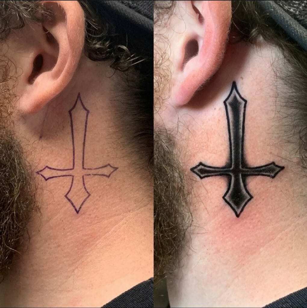Inverted Cross Ear Tattoo Ideas For Men