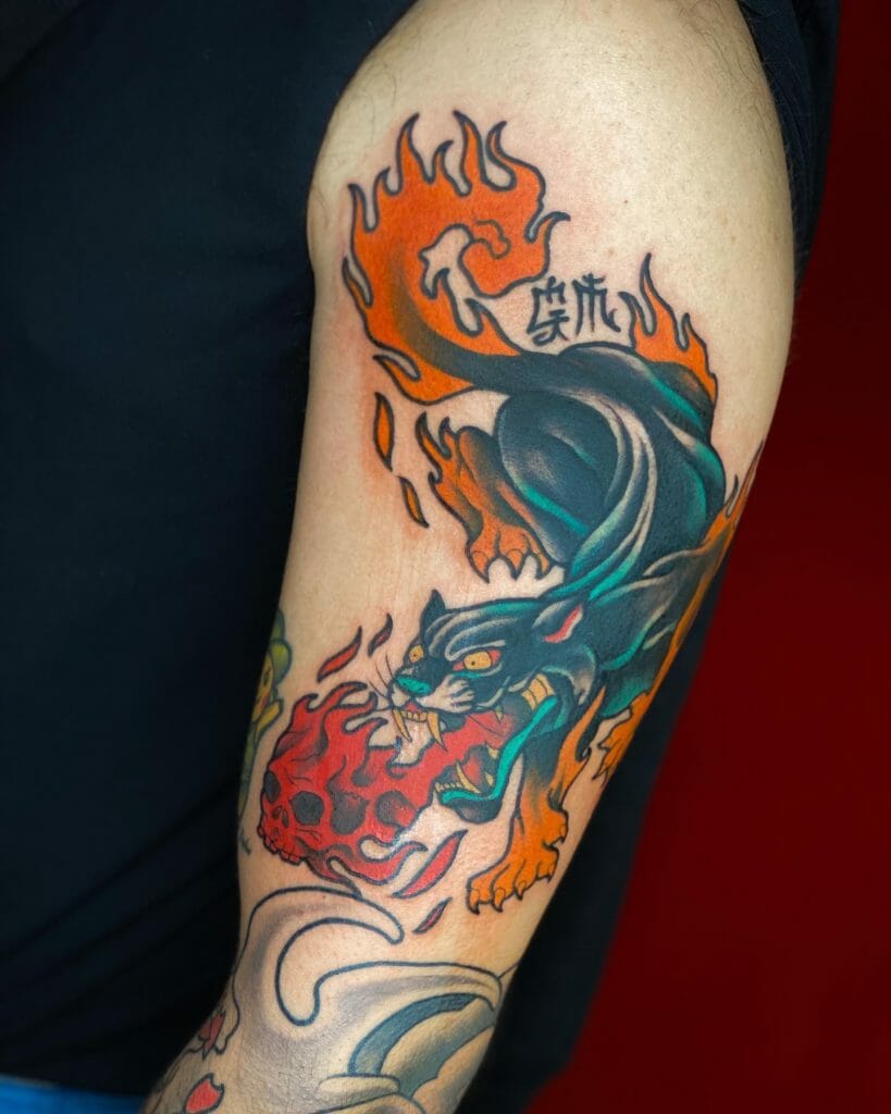 Japanese Style Dragon Traditional Panther Tattoo Designs