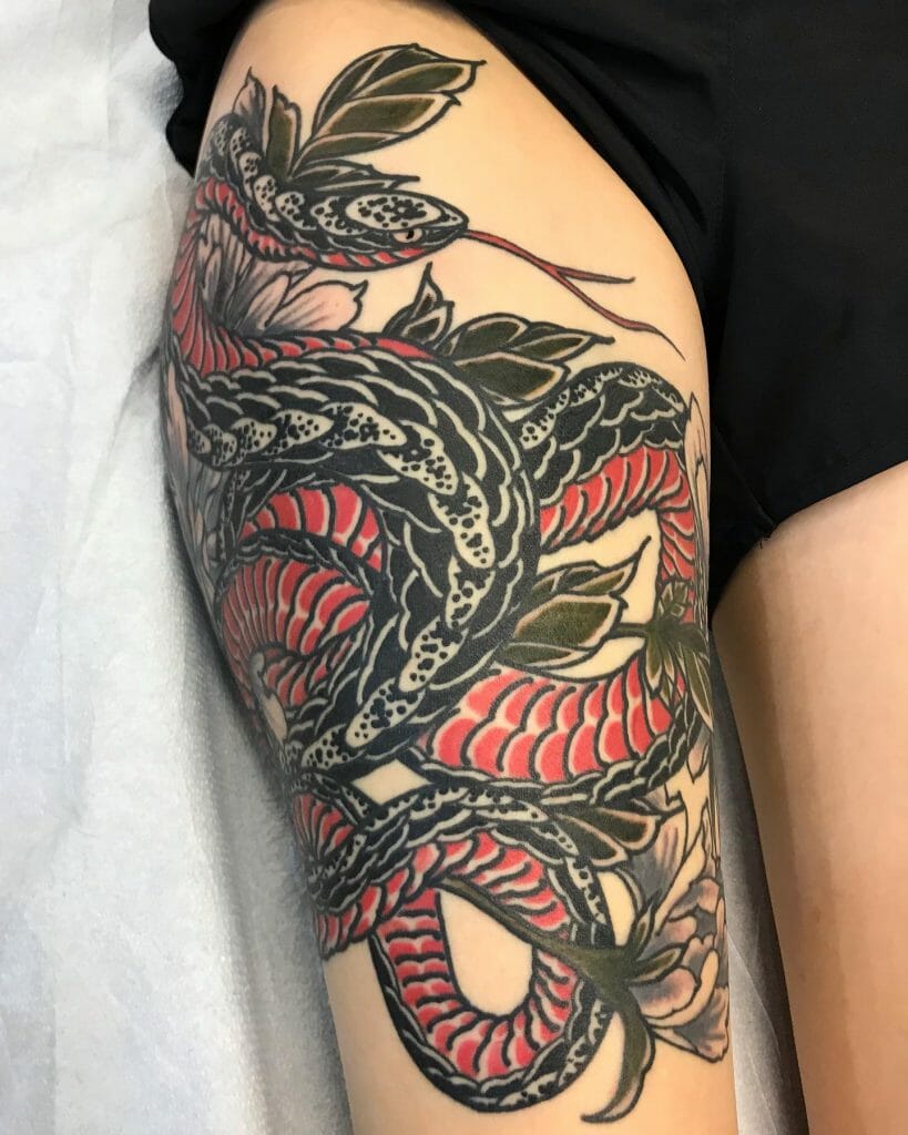 Japanese Style Snake Tattoo Designs For Arm And Shoulder