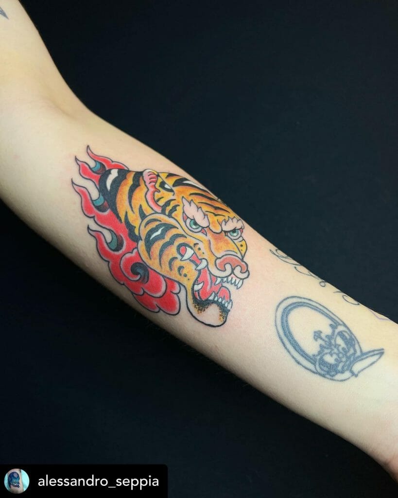 Japanese Tiger Forearm Tattoo