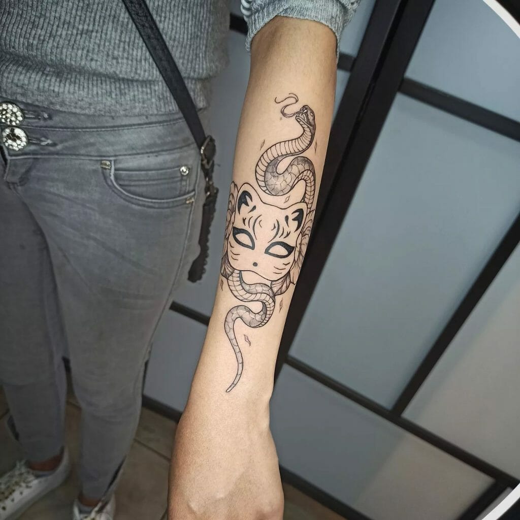 Kitsune Mask And Snake Tattoo
