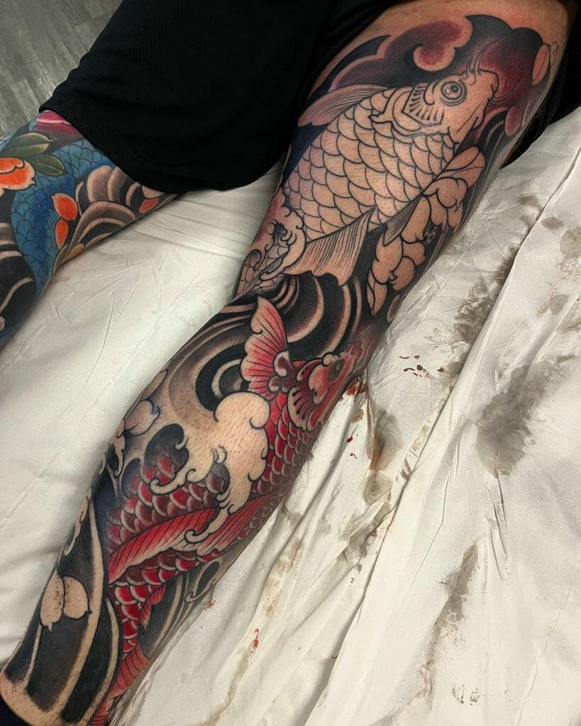 Koi Fish Leg Sleeve Tattoos For Men