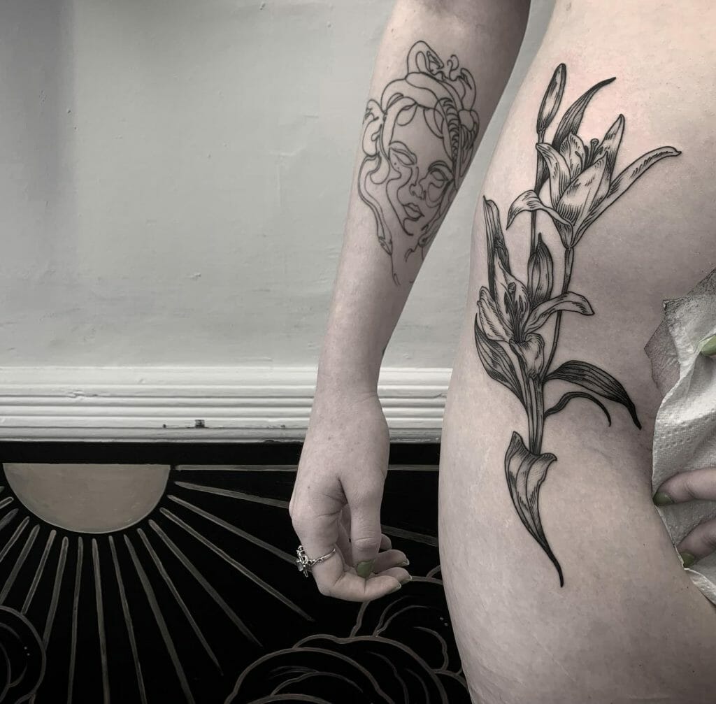 Lilies On The Front Hip Tattoo 