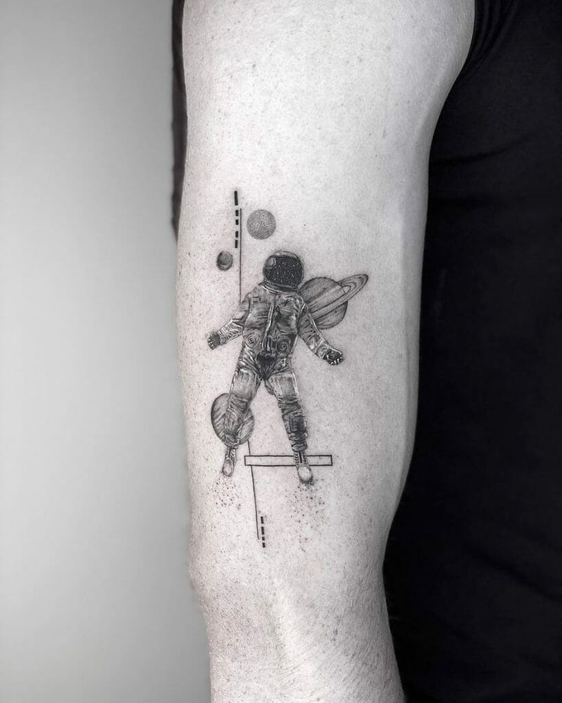 Line Drawing Astronaut Tattoo Simple of Explore Space