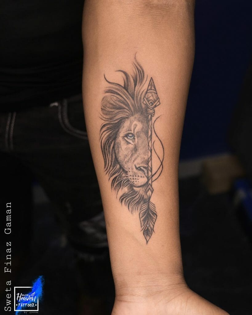 Lion And Arrow Tattoo For Men