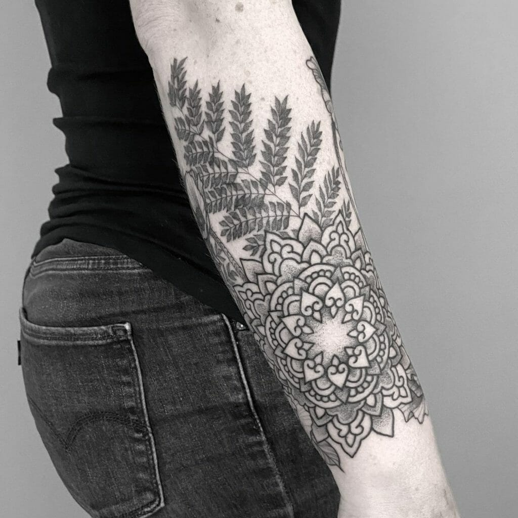 Mandala And Fern Tattoo
