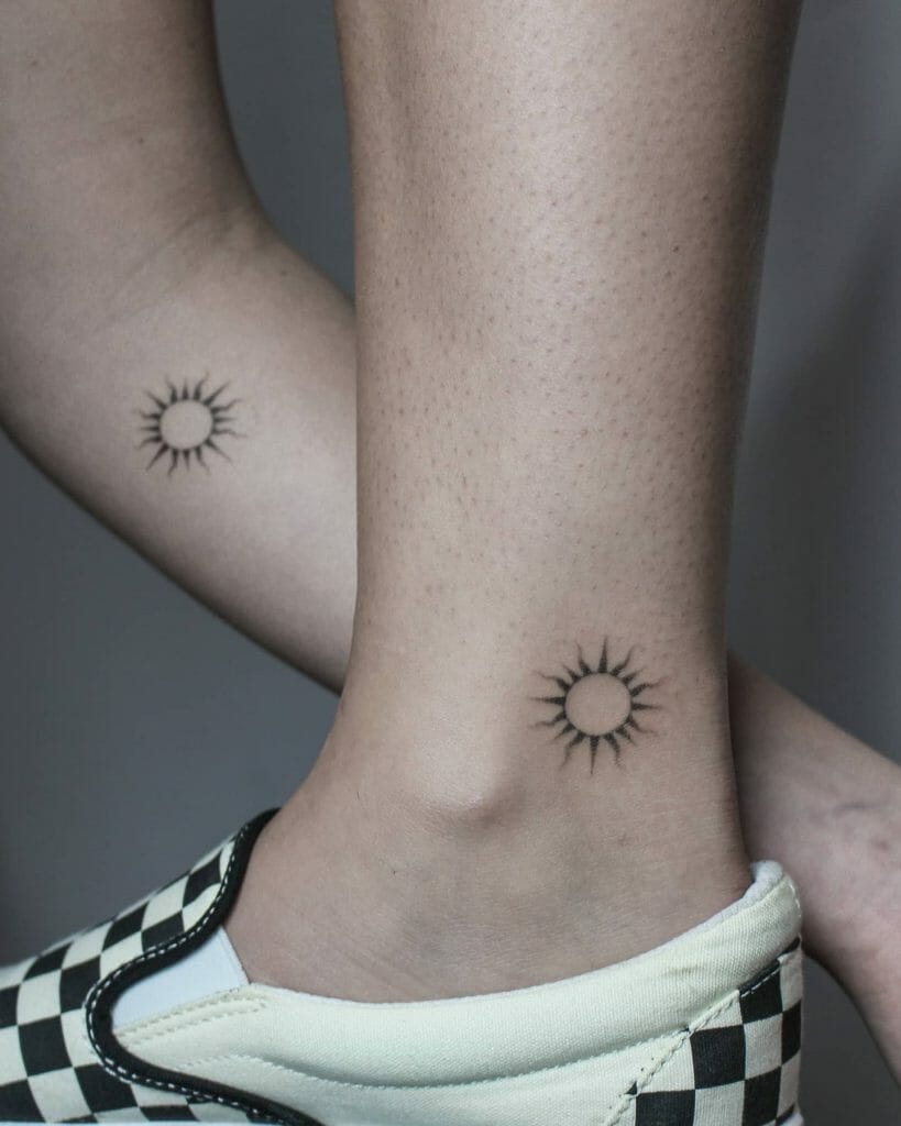 Matching Couples' Positive Vibes Sun Tattoo