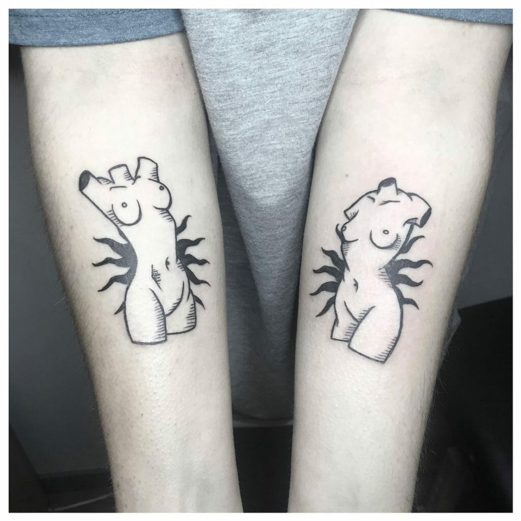 Matching Naked Women Tattoo On Arms