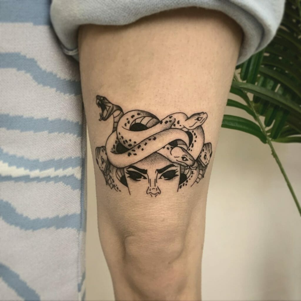Medusa Tattoo Above Knee
