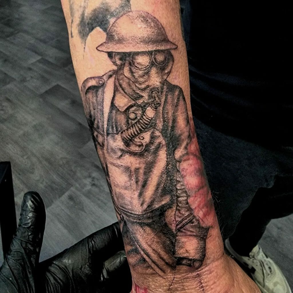 Military Man Tattoo In Black And Greys