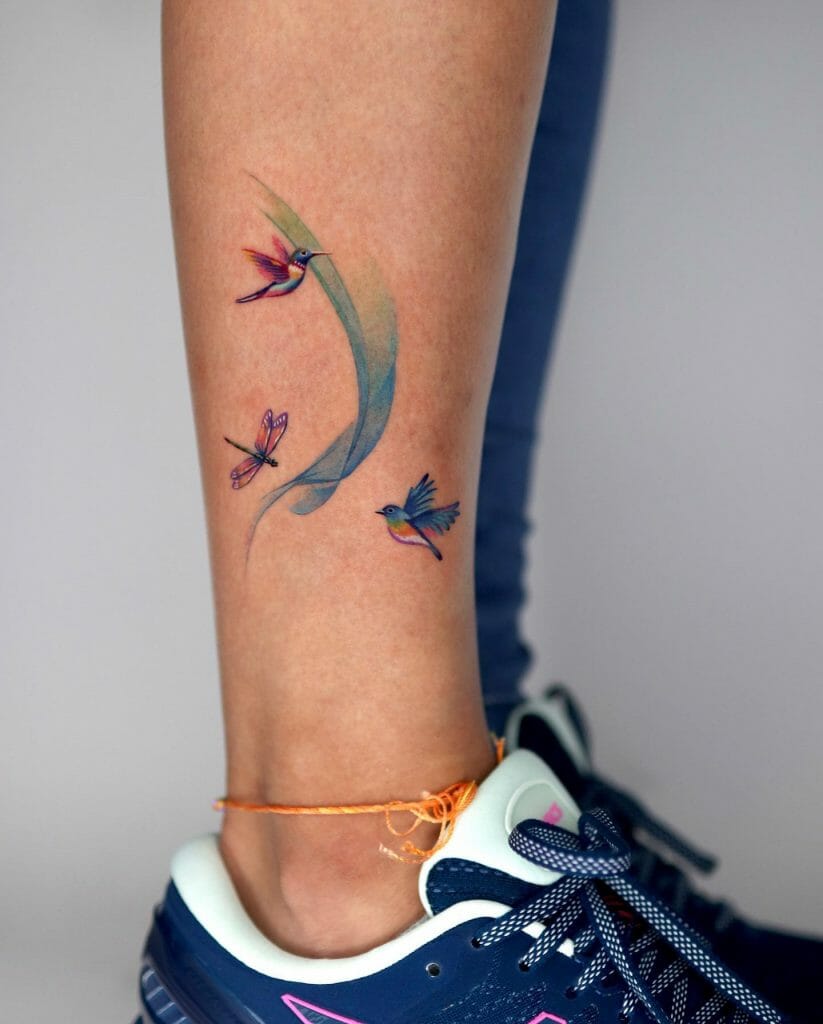 Minimalistic Colorful Dragonfly Tattoos