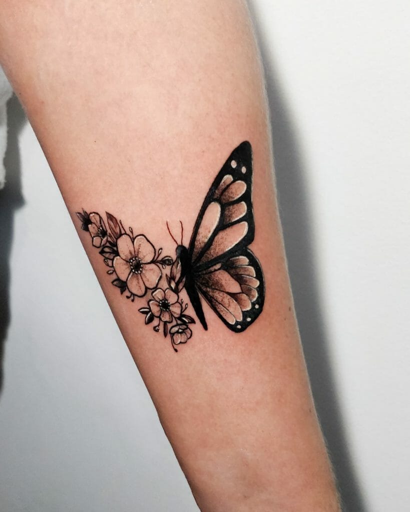 Monochromatic Floral Butterfly Tattoo ideas