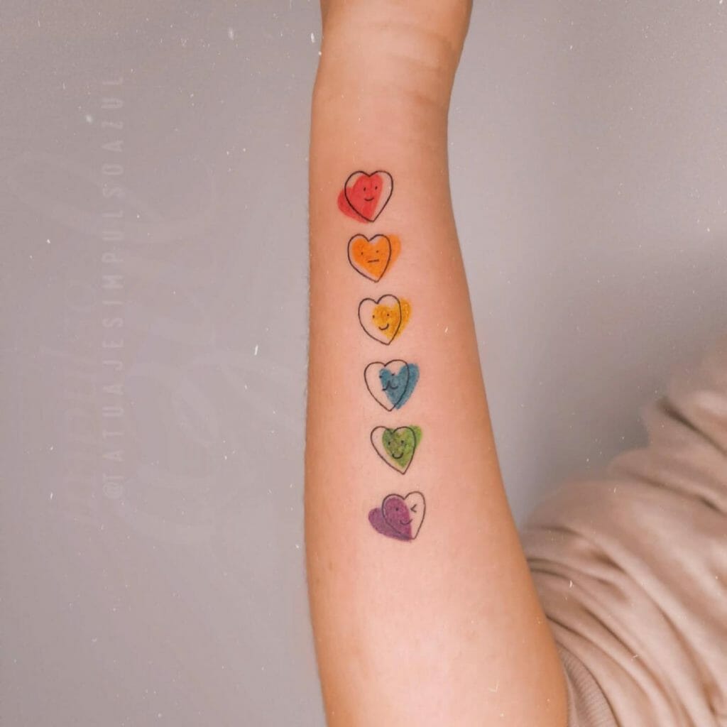 Multicolor Small Heart Tattoo Design