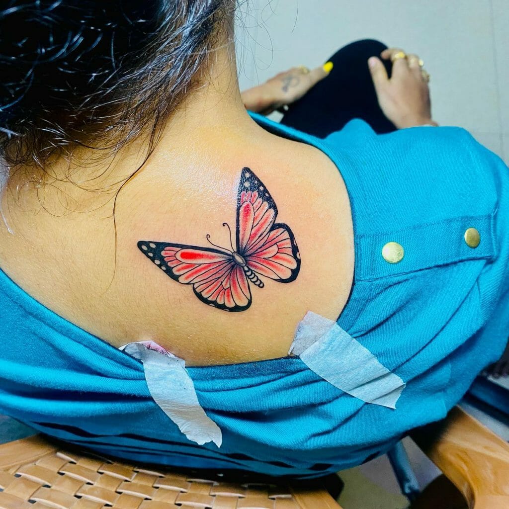 Multicolored Butterfly Shoulder Tattoo