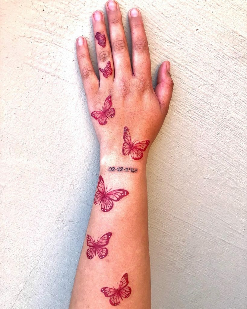 Multiple Red Butterfly tattoos