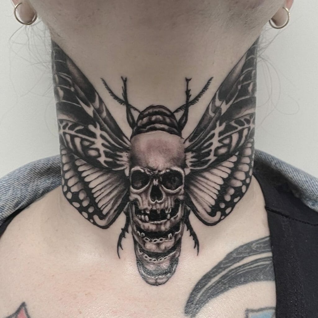Neck Tattoos For Women With Skull Design