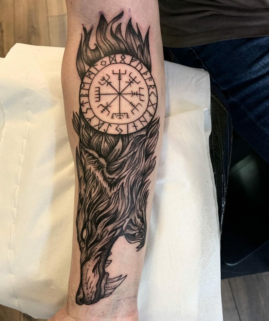 Norse Wolf Fenrir Tattoos With Vegvisir