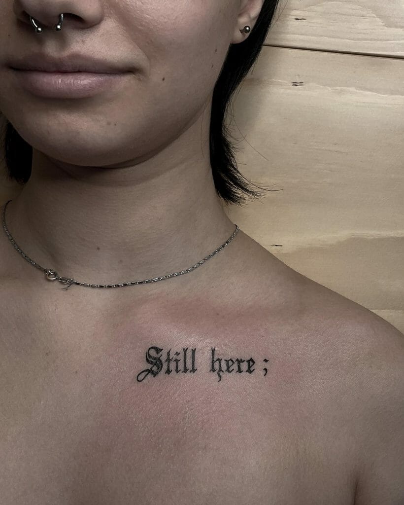 Old English Font Tattoos Near Shoulder For Women