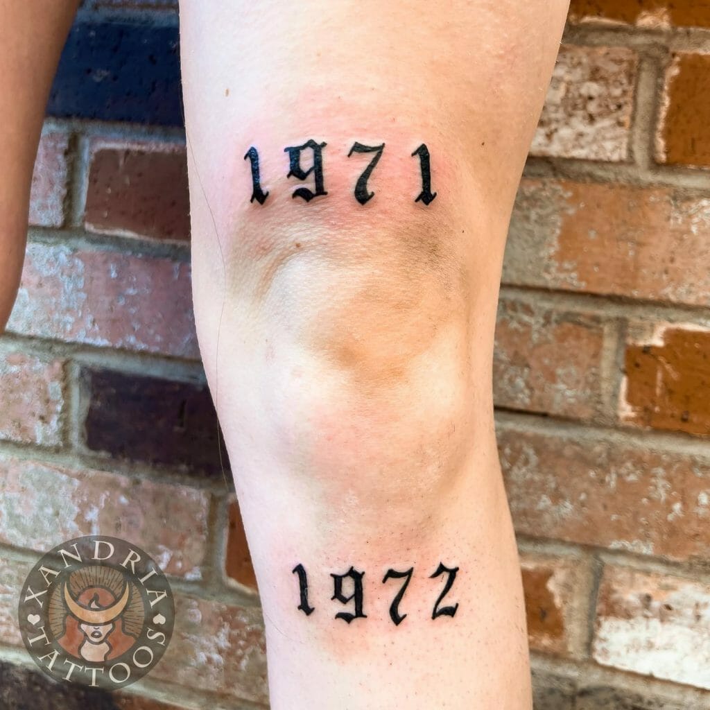 Old English Numbers Tattoo Design On Knee