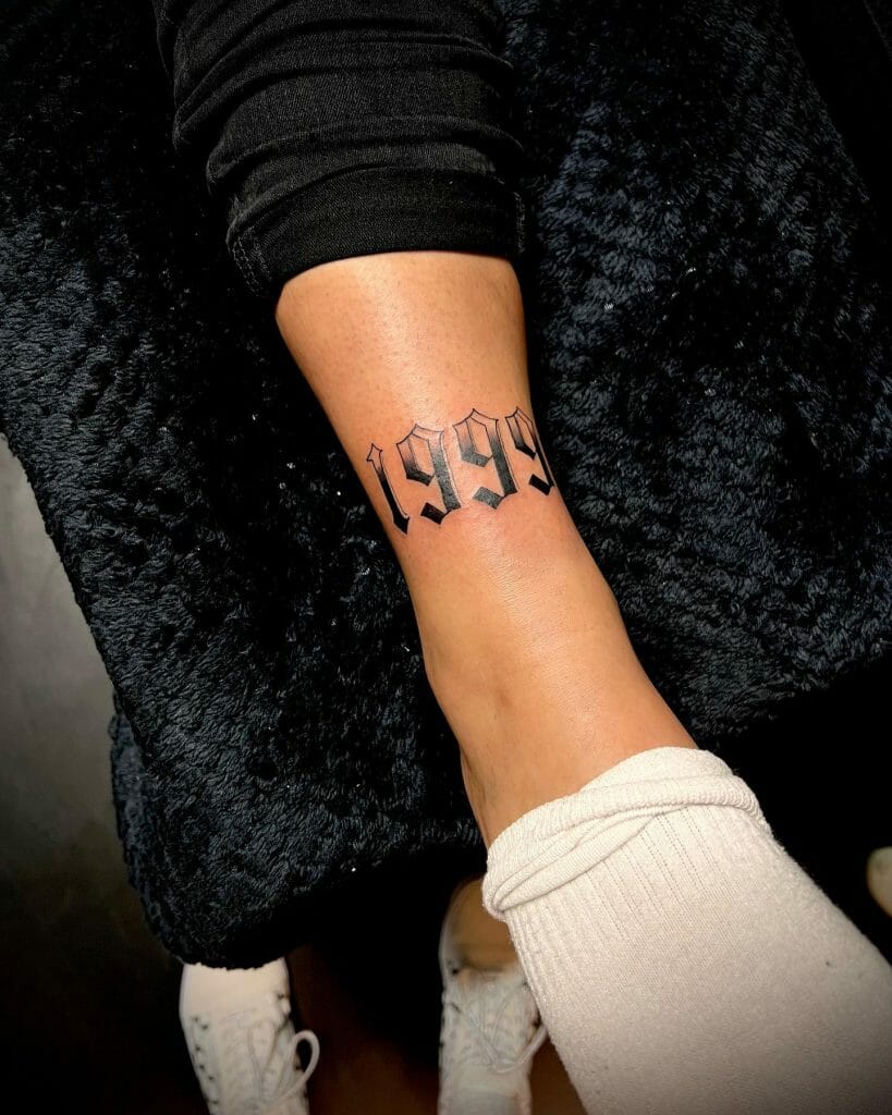 Old English Numbers Tattoo Design On The Ankle