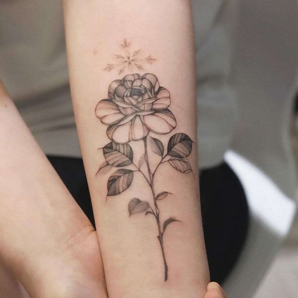 Ornamental Bloomed Rose Tattoo Stencil